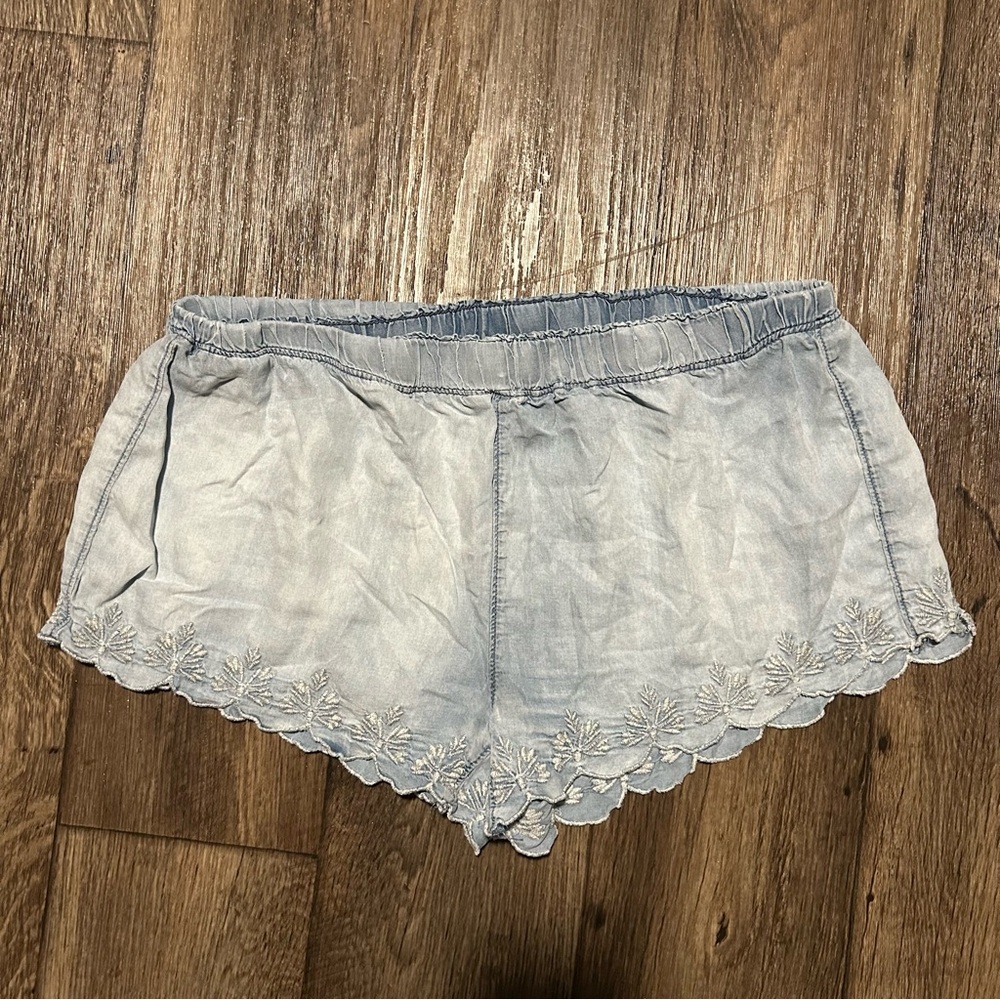Mossimo Embroidered Chambray Pajama Shorts Lyocell Light Blue Wash Elastic L